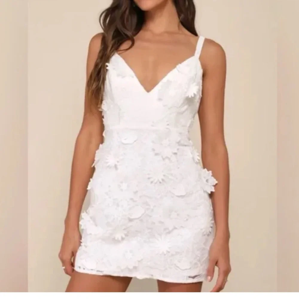 Lulus White Floral Appliqué Spaghetti Strap Dress - Picture 1 of 4